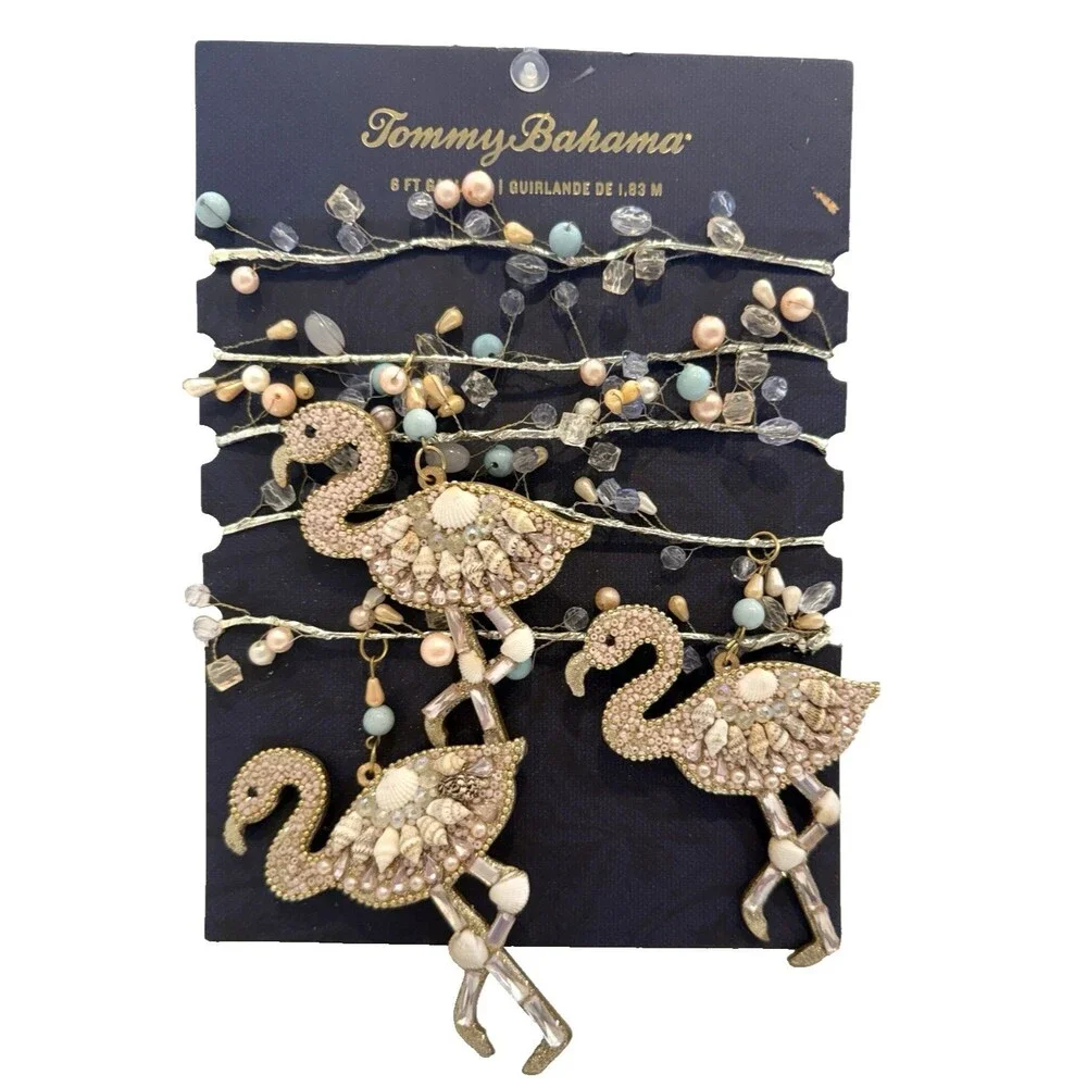 Tommy Bahama Christmas Flamingo Garland Wired Beaded Shells 72